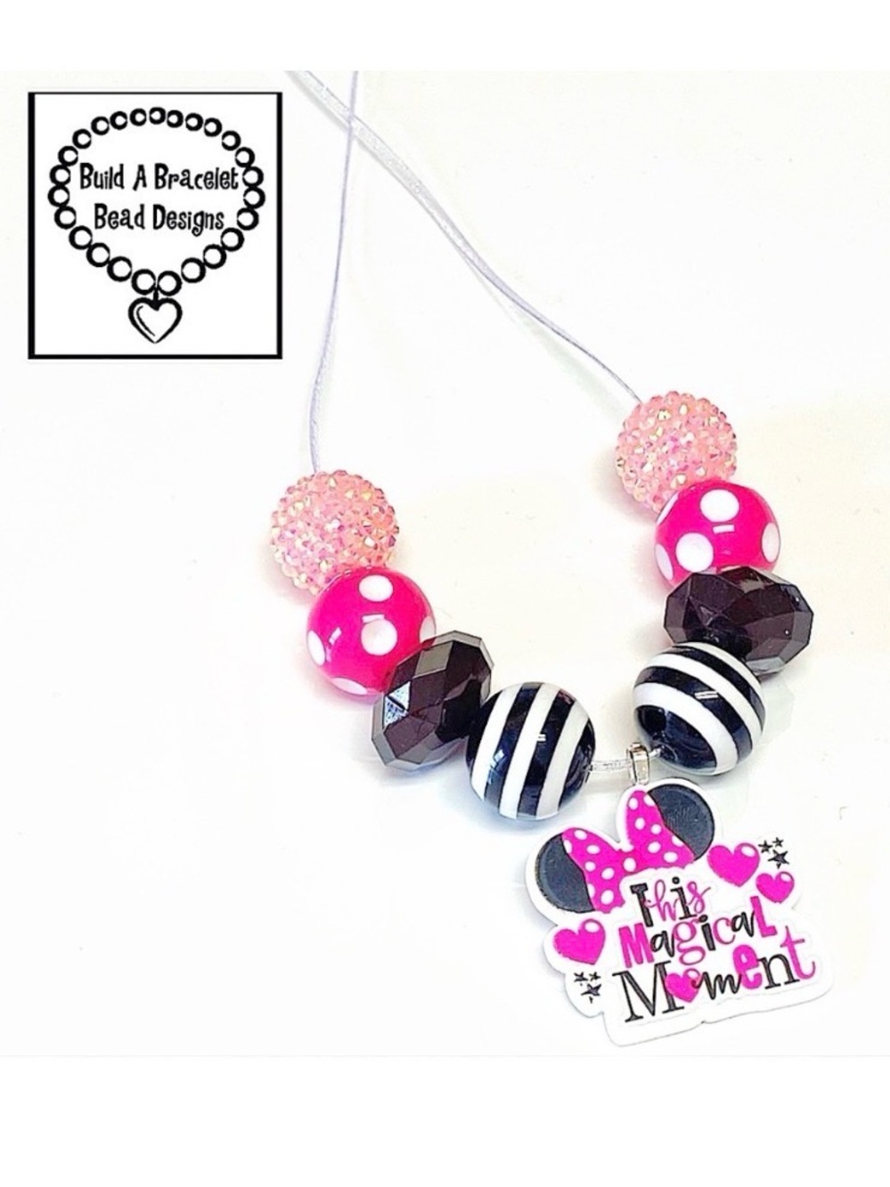 Handmade Minnie Mouse Ears Necklace “This Magical Moment” Disney Inspired Pink
